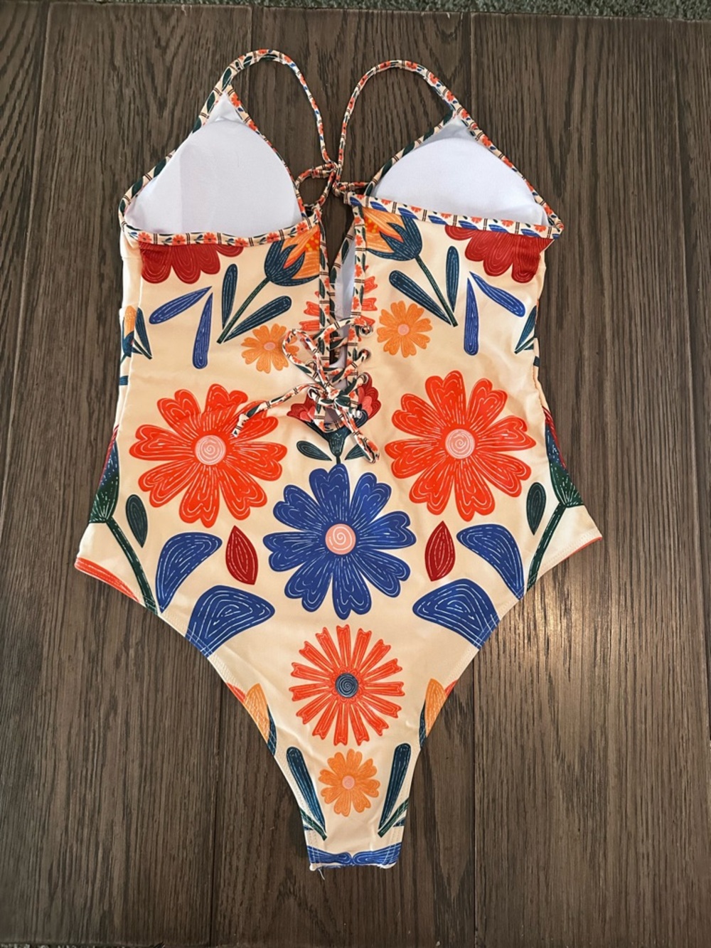 Source Unknown Cream One-Piece Swimsuit with Orange & Blue Floral Print - Picture 2 of 2